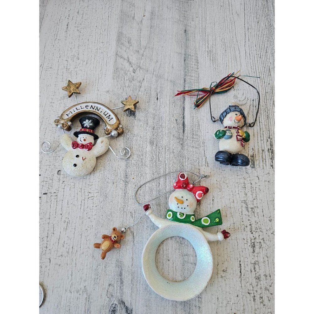 Snowman country folk ornament bear Xmas vintage tree‎